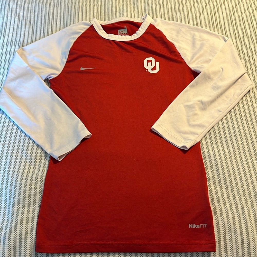 Nike Oklahoma OU Sooners NikeFit Adult Small S Crimson White Layering Longsleeve